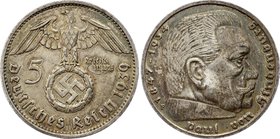Germany - Third Reich 5 Reichsmark 1939 F

KM# 94; Silver; Paul von Hindenburg; Nice Toning