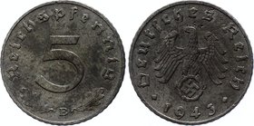 Germany - Third Reich 5 Reichspfennig 1943 B Rare

KM# 100; XF