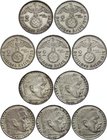 Germany - Third Reich Lot of 5 Coins

2 Reichsmark 1937 A,F; 1939 A,D; Silver