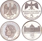 Germany Lot of 2 Coins

5 Mark 1971 G & 1970 F; With Silver Proof; Different Motives