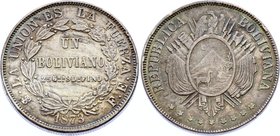 Bolivia 1 Boliviano 1873

KM# 160; Silver; XF+