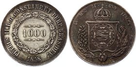 Brazil 1000 Reis 1858

KM# 465; Silver; Pedro II; XF Nice Toning