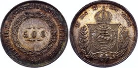 Brazil 500 Reis 1861

KM# 464; Silver; Pedro II; UNC, original cabinet patina.
