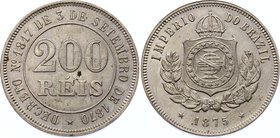 Brazil 200 Reis 1875

KM# 478; Pedro II; XF+