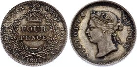 British Guiana 4 Pence 1891

KM# 26; Silver; Victoria; UNC Very Rare in this Grade