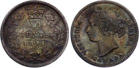Canada 10 Cents 1871 H

KM# 3; Silver; Victoria; XF+