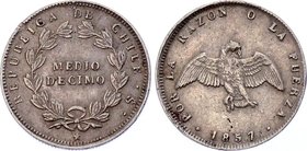 Chile 1/2 Decimo 1857 So

KM# 121; Silver
