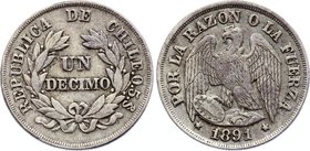 Chile 1 Decimo 1891

KM# 136; Silver; VF+