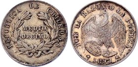 Chile 1/2 Decimo 1893 So

KM# 137.3; Silver