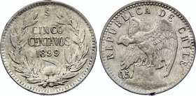 Chile 5 Centavos 1899 So "2nd "9" is Inverted "6" Rare

KM# 155.1; Silver