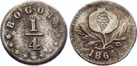Colombia Bogota 1/4 Decimo 1864

KM# 143.1; Bogota Mint ; Silver; "Cuartillo", United States of Colombia
