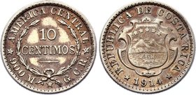 Costa Rica 10 Centimos 1914

KM# 146; Silver; Mintage 150,000; AUNC Nice Toning