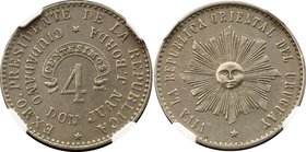 Uruguay 4 Centavos 1904 Pattern NGC AU55

KM# Pn38; Copper-Nickel