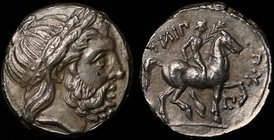 Ancient World Macedonia Amphipolis AR Tetradrachm 323 - 315 BC

Philip II; SNG ANS# 749ff; Silver 14.21g;Laureate Head of Zeus Right / ΦIΛIΠΠOY Abov...