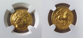 Ancient World Macedonia AV Stater 359 - 336 BC NGC XF

Gold; Philip II; Early Posthumous Issue; NGC XF Strike: 5/5, Surface: 3/5