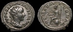Ancient World Roman Empire AR Antoninianus 238 - 244 AD

Gordian III Pius; Ric# 38; RSC# 312; Silver 3.42g;IMP CAES M ANT GORDIANVS AVG, Radiate, Dr...