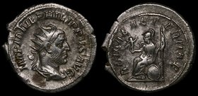 Ancient World Roman Empire AR Antoninianus 247 AD

Philip I; RSC# 169; Silver 4.16g;IMP M IVL PHILIPPVS AVG, Radiate, Draped & Cuirassed Bust Right ...