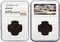 Russia Denga 1735 NGC MS61 BN

Bit# 327; Very Beautiful Coin in High Condition with Natural Patina