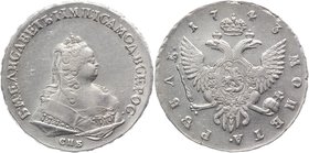 Russia 1 Rouble 1743 СПБ

Bit# 251; Conros# 64.510 x; 2,25 Rouble Petrov; Silver 25,17g.; Edge - inscription; SPB Mint; St. Peterburg type - in a cl...