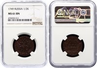 Russia Denga 1749 NGC MS61 BN

Bit# 359; Very Beautiful Coin in High Condition with Natural Patina