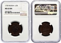 Russia Denga 1750 NGC MS63 BN

Bit# 360; Very Beautiful Coin in High Condition with Natural Patina