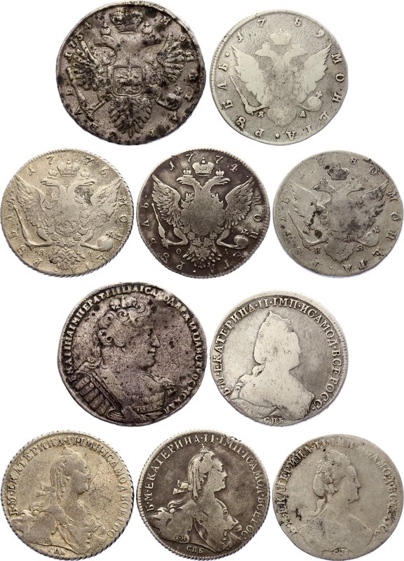 Russia Catherine II & Anna Roubles Lot 1734 -1789

Lot of 5 silver roubles of ...