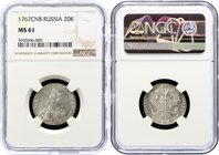 Russia 20 Kopeks 1767 СПБ NGC MS61

Bit# 374; Silver; Outstanding Condition for this Coin!