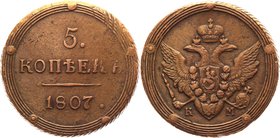 Russia 5 Kopeks 1807 KM

Bit# 421 R; 3 Roubles Petrov; 2 Rouble Iliyn; Copper 56,81g.; Suzun mint
