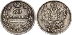Russia 20 Kopeks 1813

Bit# 186; Silver, XF-AUNC. Cabinet patina. Attractive collectable sample.
