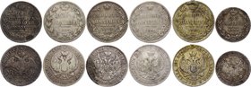 Russia Nicholas I Silver Coins Lot 1831 -1847

Lot of 6 silver currencies of different dates in collectable conditions, mostly VF. Poltina 1831, 184...