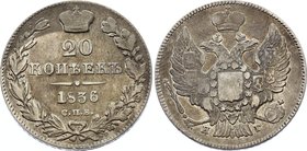 Russia 20 Kopeks 1836 СПБ НГ

Bit# 317; Silver 4.16g