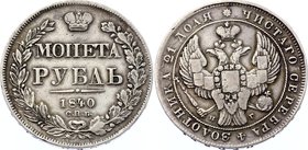 Russia 1 Rouble 1840 СПБ НГ

Bit# 190; 1,5 Roubles by Petrov; Silver, VF.