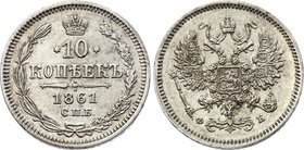 Russia 10 Kopeks 1861 СПБ ФБ

Bit# 195; Silver 1.95g