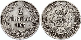 Russia - Finland 2 Markkaa 1866 S

Bit# 618; SIlver, VF-XF.