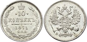 Russia 10 Kopeks 1871 СПБ HI

Bit# 255; Silver 1.82g