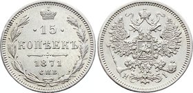Russia 15 Kopeks 1871 СПБ HI

Bit# 239; Silver 2.73g