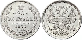 Russia 20 Kopeks 1874 СПБ HI

Bit# 225; Silver 3.55g