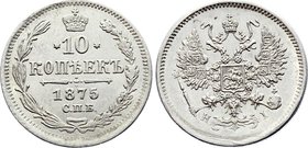 Russia 10 Kopeks 1875 СПБ HI

Bit# 259; Silver 1.75g