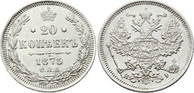 Russia 20 Kopeks 1875 СПБ HI

Bit# 226; Silver 3.5g