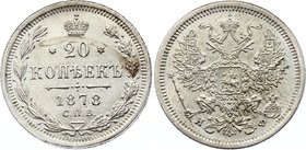 Russia 20 Kopeks 1878 СПБ НФ

Bit# 231; Silver 3.59g