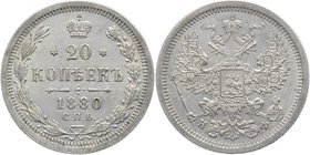 Russia 20 Kopeks 1880 СПБ HФ

Bit# 233; Silver 3,8g.; UNC