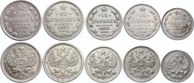 Russia Nice Lot of 5 Coins

10 15 20 Kopeks 1863-1881; Silver; Better Pieces & Conditions Included