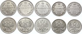 Russia Nice Lot of 5 Coins

15 20 Kopeks 1869-1876; Silver; Better Pieces & Conditions Included