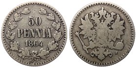 Russia - Finland 50 Pennia 1864 S

Bit# 652; Copper; Mintage 850.000; VF/XF