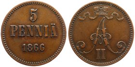 Russia - Finland 5 Pennia 1866

Bit# 658; Copper; XF