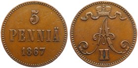 Russia - Finland 5 Pennia 1867

Bit# 659; Copper; XF