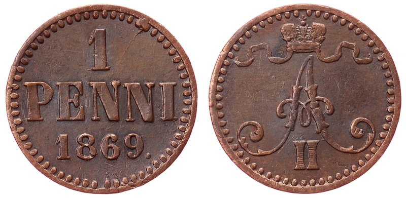 Russia - Finland 1 Penni 1869

Bit# 668; Сopper; XF/aUNC