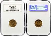 Russia 5 Roubles 1902 AP NGC MS65

Bit# 29; Gold (.900) 4.3g