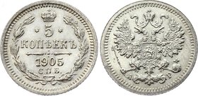 Russia 5 Kopeks 1905 СПБ АР

Bit# 182; Silver 0.90g