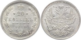 Russia 20 Kopeks 1906 СПБ ЭБ

Bit# 106; Silver 3,5g.